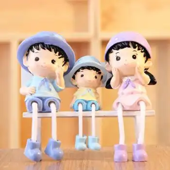 之家创意工艺品吊脚娃娃树脂摆件房间摆设家居装饰品 小丸子一家三口