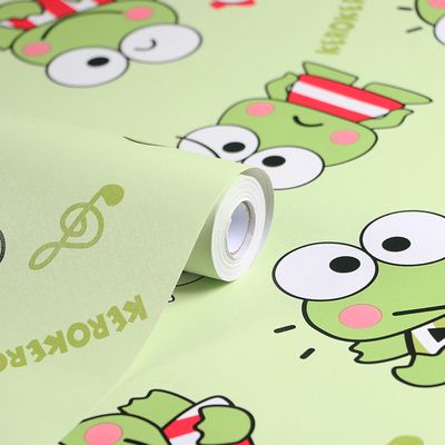 绿色小青蛙卡通墙纸自粘防水防潮卧室温馨贴纸墙贴儿童房装饰壁纸