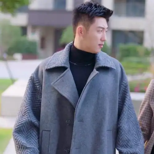 幸福触手可及黄景瑜宋凛同衣服颗粒拼接大衣衣大中长毛呢大衣