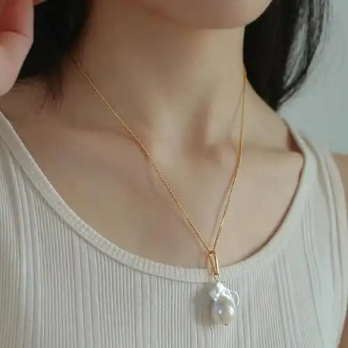 大巴天然巴洛克珍珠项链女欧美简约百搭个性单颗珍珠长款链毛衣链