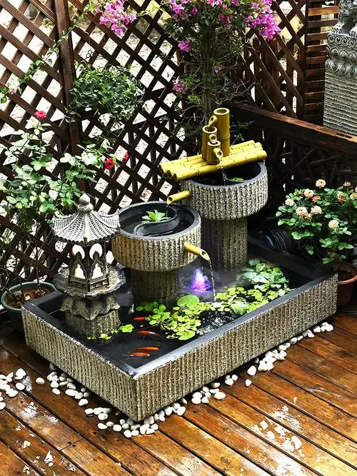 庭院池塘假山流水鱼池造景摆件天台景观阳台水系花园布置室外水景