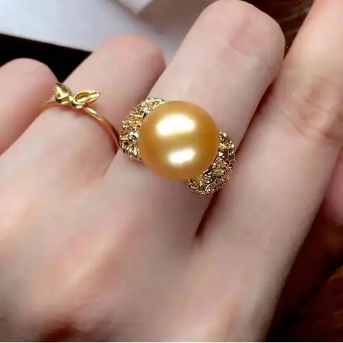 18k金镶天然南洋金珍珠戒指