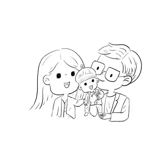 卡通画三口之家
