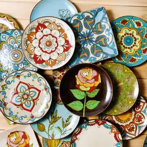 复古餐盘菜盘子家用餐具水果盘不规则早餐盘浅口盘新中式摆台餐具套装