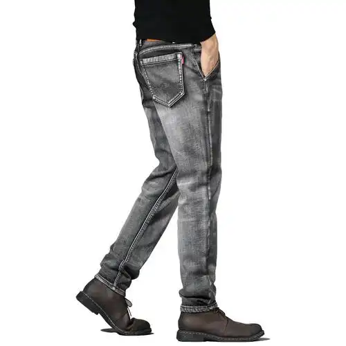 new lake秋季烟灰色牛仔裤男士直筒宽松高端大码弹力斜口袋秋冬款百搭