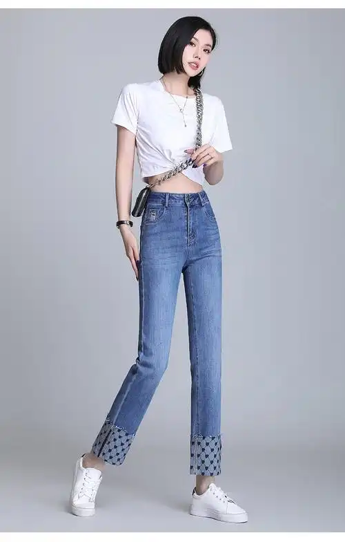 saintmengya原创时尚牛仔裤休闲女裤子春秋季2022新款修身显瘦高腰烟