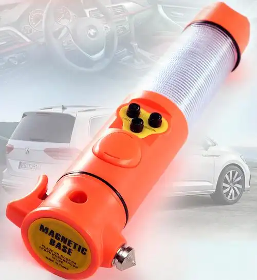 车用多功能手电筒车载消防应急声光报警安全锤六合一逃生锤破窗器红色