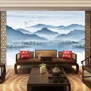 墙纸中式客厅壁画图片】山水水墨国画墙纸中式客厅壁画图片大全_q友网