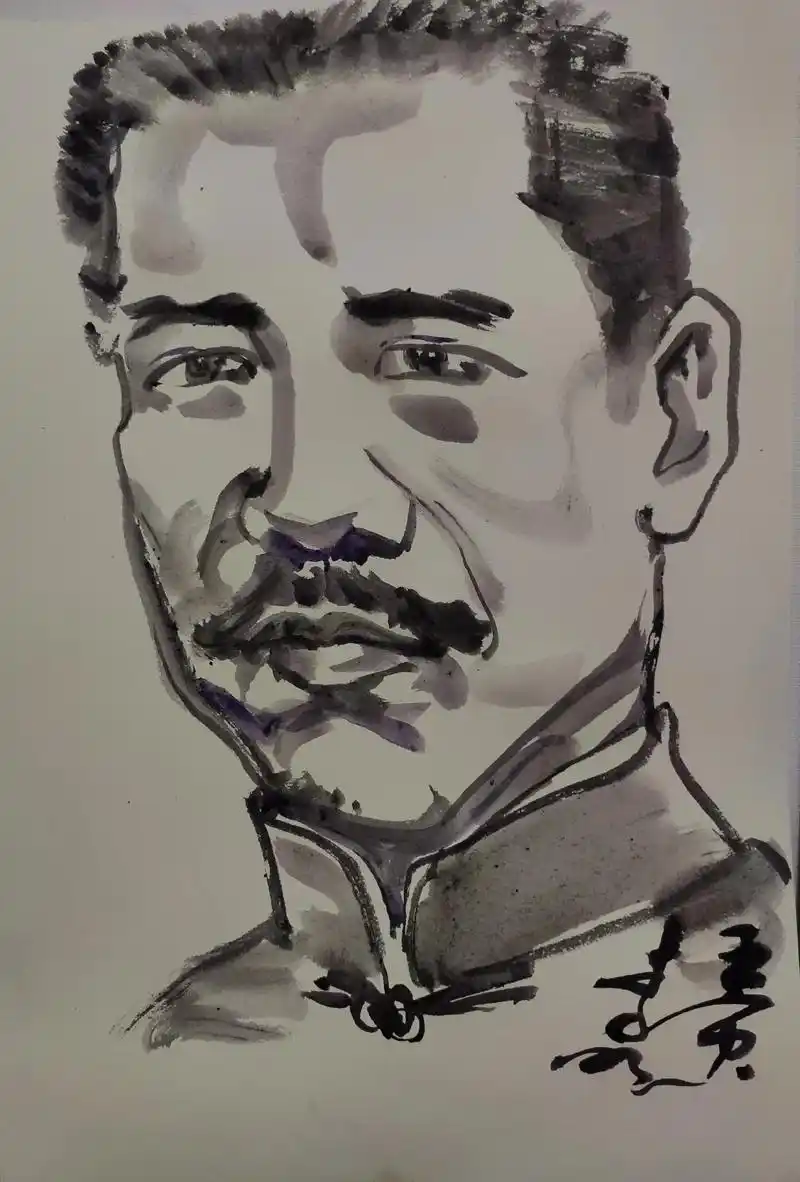 水墨写意 #原创绘画 #肖像画  - 抖音