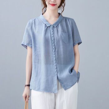 特价捡漏素订棉麻女装官方素素薄款棉麻上衣女夏短袖亚麻t恤夏季新款