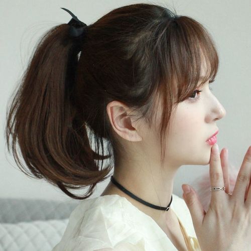 马尾女短款绑带式长直发网红微卷外翻辫子自然逼真发尾