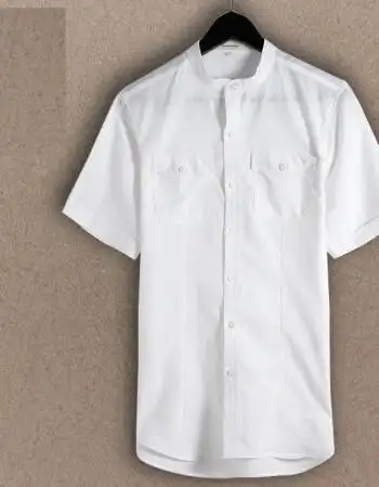 pingyu小清新亚麻双口袋男士短袖衬衫韩版白休闲透气麻料修身棉麻衬衣