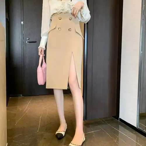 高腰开叉半身裙显瘦包臀一步裙女ol职业长款新款裙子时尚2021秋装