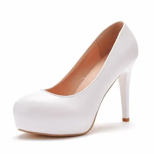 11厘米高跟鞋白色婚鞋防水台单鞋外贸大码细跟防水台鞋女