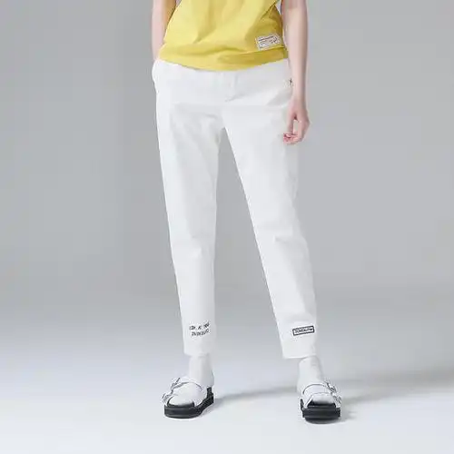 初语2017夏装新款字母刺绣显瘦直筒裤女白色休闲裤个性长裤子