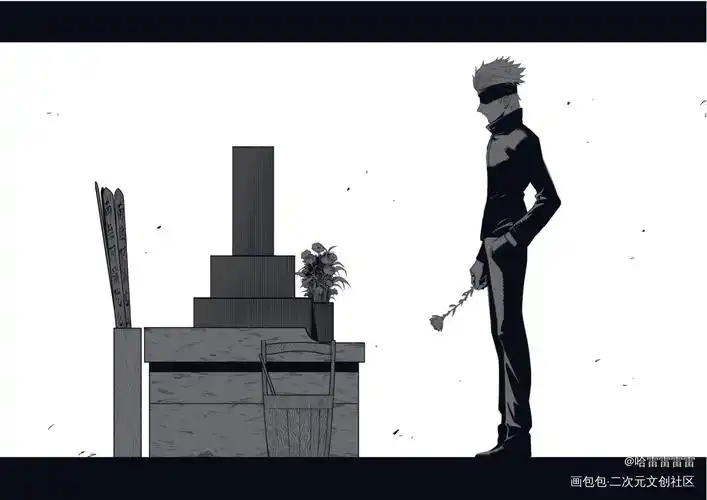 我多么希望你真的长眠于此_咒术回战摸鱼五条悟黑白日系同人画画板绘