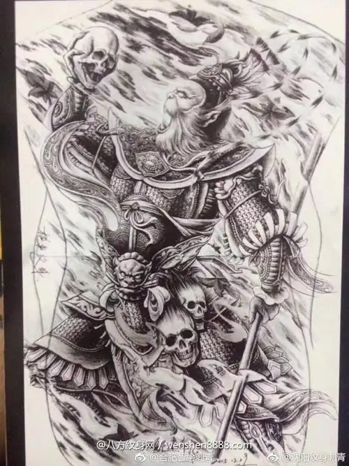 界首演员的男生满背齐天大圣孙悟空纹身手稿图案图片参照