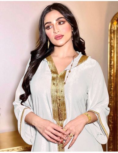 ab034跨境中东迪拜香槟色连帽花边绒面大袍穆斯林长袍女abaya斋月