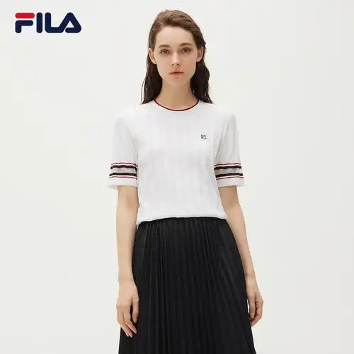 fila斐乐女士短袖t恤2021年秋季新款时尚条纹运动休闲上衣短袖t恤