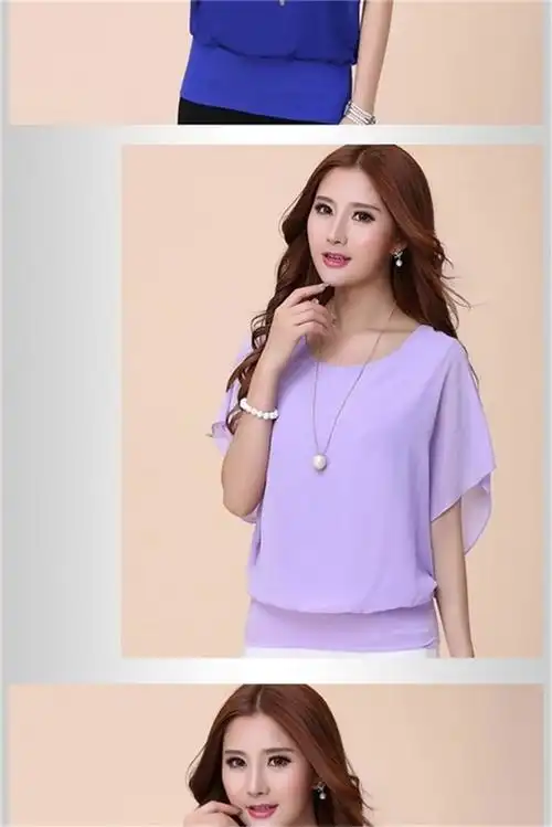 春夏新款大码女装胖mm夏装蝙蝠衫短袖女t恤宽松显瘦雪纺衫上衣女 - 17