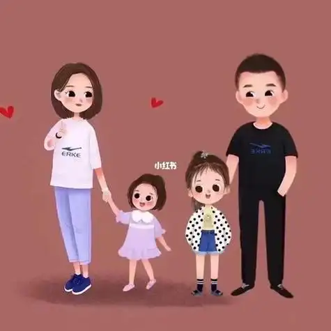 一家四口情侣头像两个女儿两个儿子