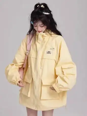 多巴胺甜美学院风冲锋衣外套秋季新款小个子少女学生可爱连帽上