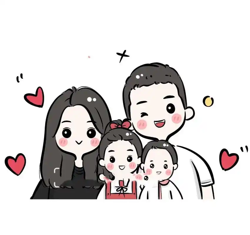 卡通全家福手绘头像,幸福可爱一家三口 可可爱爱幸福美满一家人98