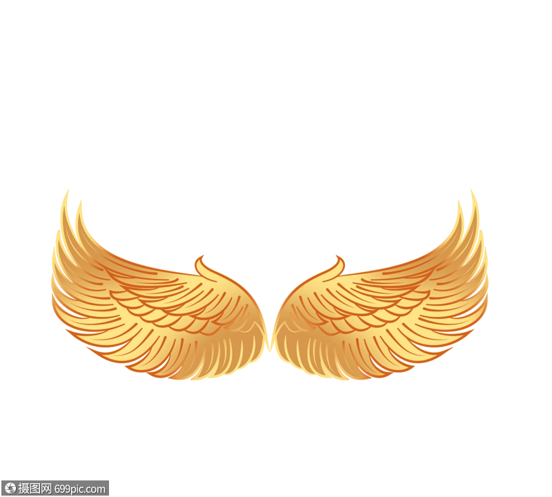 矢量金属金色天使翅膀手绘线描