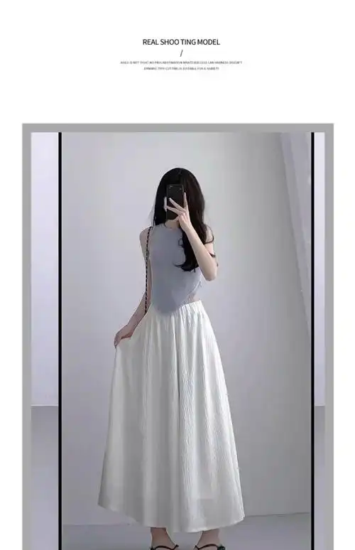 白色裙裤女夏季薄款小个子百褶a字半身裙棉麻高腰直筒垂感阔腿… - 17