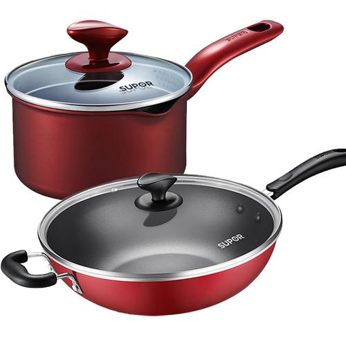 苏泊尔supor经典当家款不粘无油烟炫彩炒锅奶锅套组ncfk1(二件套锅)