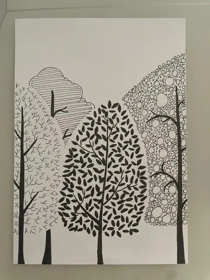 黑白线描画 #树的画法 - 抖音