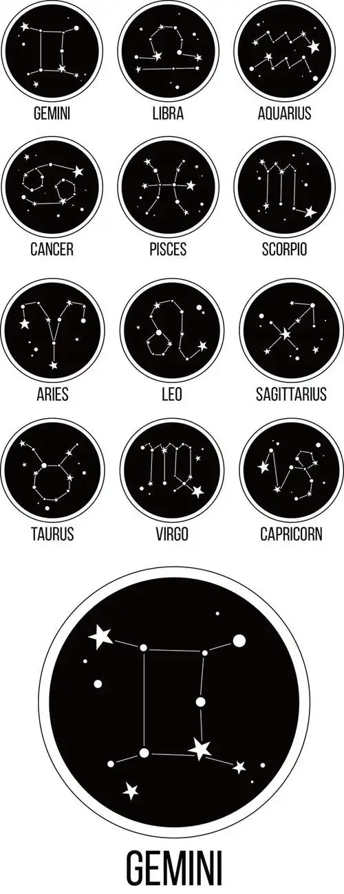 2018时尚手绘黑白12星座图案矢量素材