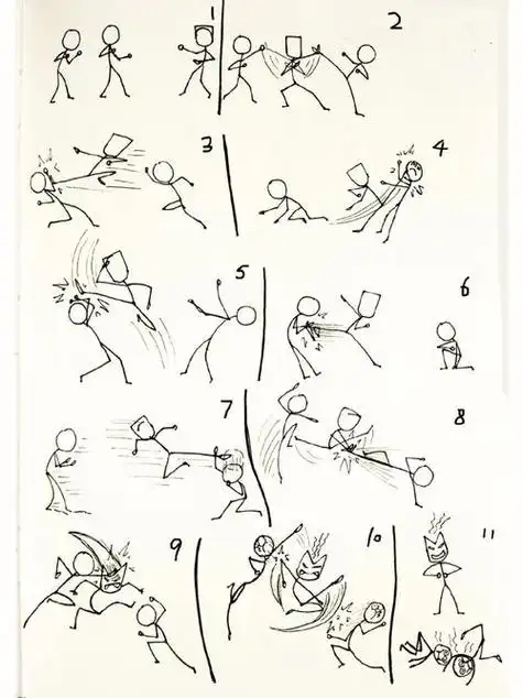 儿童画  简笔画火柴人简笔画格斗火柴人简笔画格斗连环画火柴人醇架