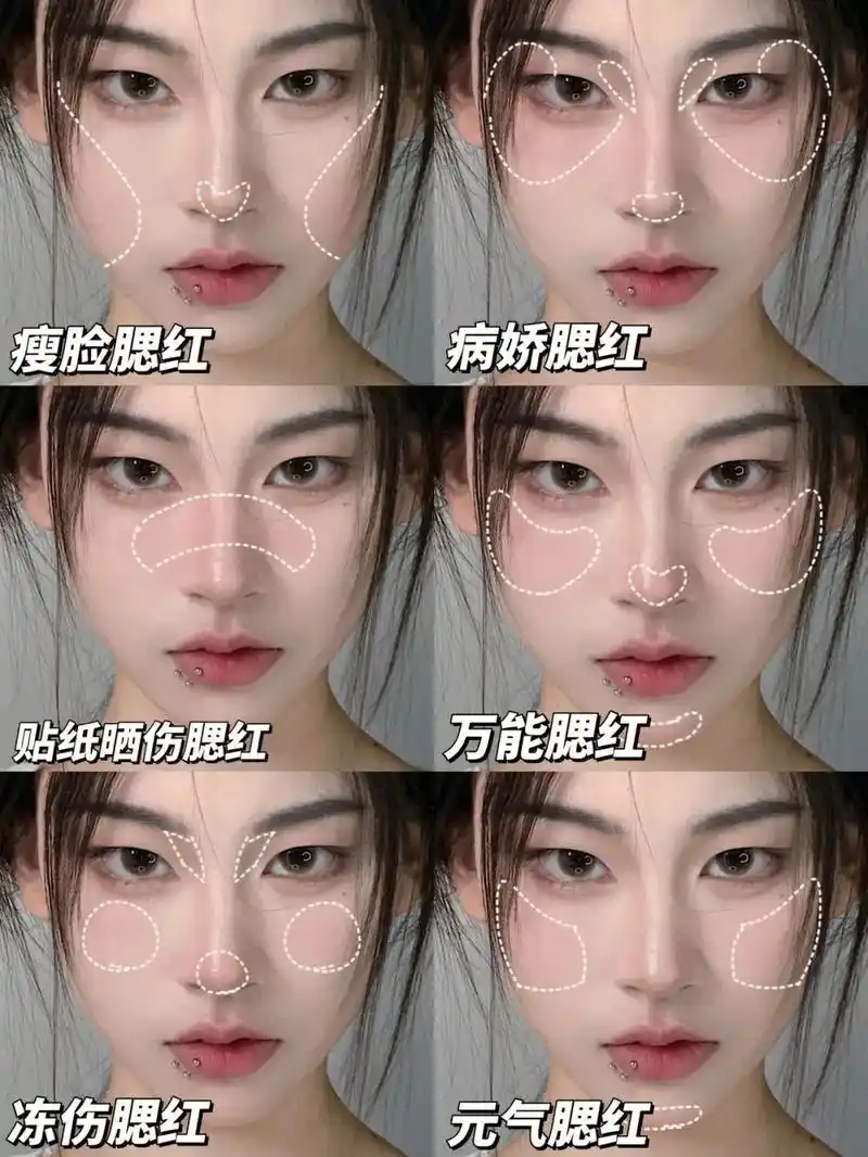 六种日常#腮红 画法 适合各种脸型的新手姐妹来画 腮红打得好 - 抖音