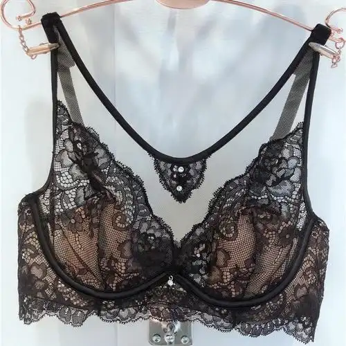 yunwuxin超薄文胸杯罩软钢圈大胸显小内衣收副乳透明聚拢蕾丝性感胸罩