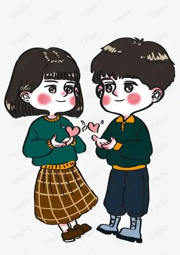情人节港风相爱情侣带小红心卡通人物