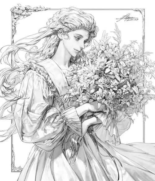 繁复华丽的线稿,优雅精致的细节,via : pilyeon  左上角关注原画人