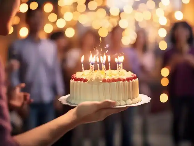 一双手端着生日蛋糕蜡烛生日庆祝祝福生日快乐生日蛋糕happy birthday