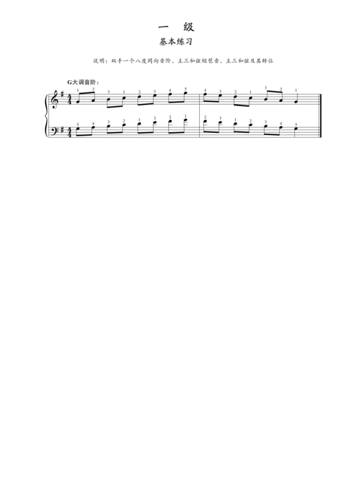 钢琴谱:第一级 基本练习 g大调音阶