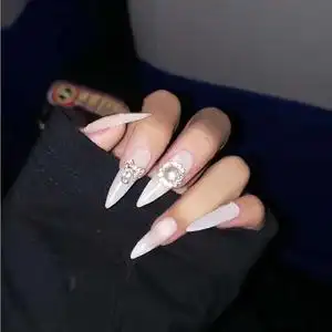 26穿戴美甲贴片成品假指甲片可拆卸蝴蝶欧美超长款尖头极光