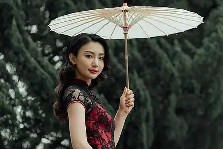 旗袍油纸伞穿着旗袍的美女打伞背景