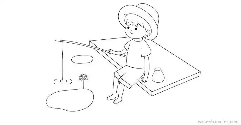 小男孩钓鱼儿童画怎么画小男孩钓鱼简笔画图片