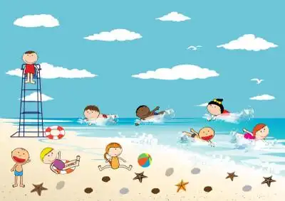 海边玩耍的孩子们矢量素材,素材格式:eps,素材关键词:沙滩,孩子,大海
