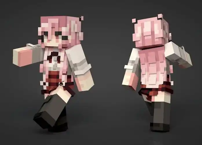 我的世界粉发校服少女皮肤mod