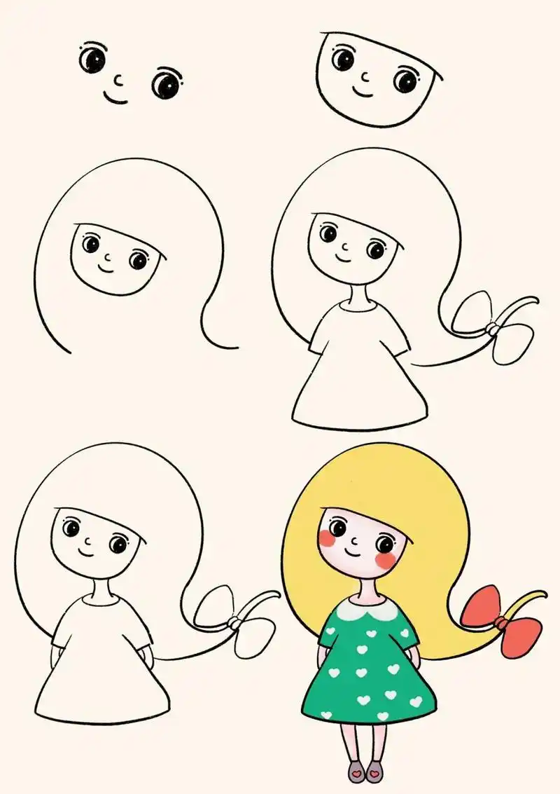 65小女孩 小女孩画法 简笔画 插画绘画过程