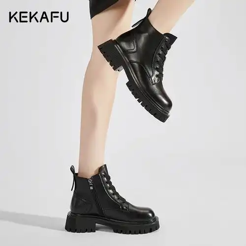 珂卡芙英伦风马丁靴女冬季加绒2023新款靴子厚底棉鞋保暖女款短靴