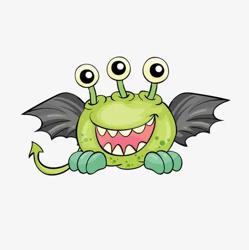 绿色卡通三眼翅膀恶魔免抠素材