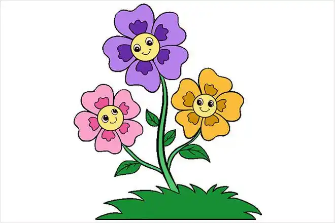 怎么教孩子画一幅春天的花朵卡通画(步骤图解)