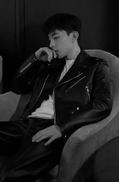 邓伦酷帅皮衣光影写真图片26