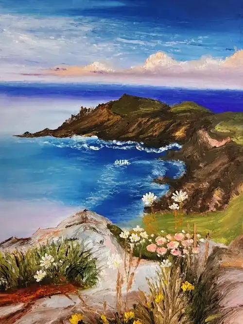 油画棒作品夏日海岛